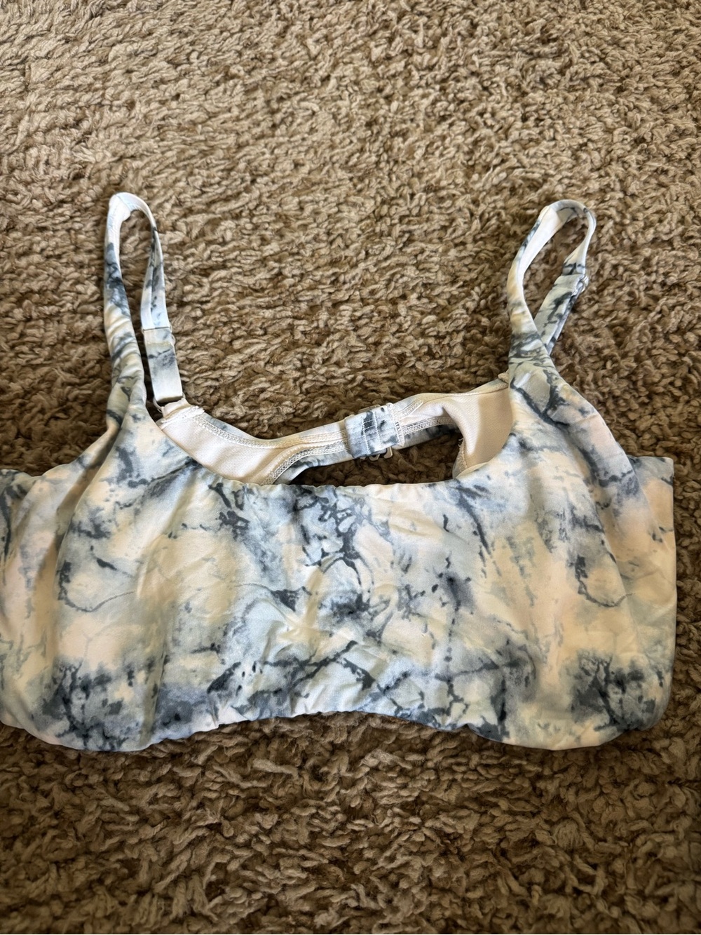 Time and Tru Blue and White Marble swimsuit top with underwire